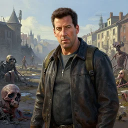 fallout 5, adam sandler as protagonist, portrait, outdoors european cityscape, atmospheric lighting, painted, intricate, volumetric lighting, beautiful, daytime, winter, clear weather, mutated wildlife, sharp focus, deep colours, ultra detailed, art by william turner