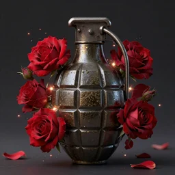 exploding grenade of roses, ultra realist and ultra intricate detailed, sensual gloomy style, volumetric lighting, artstation, unreal render, depth of field