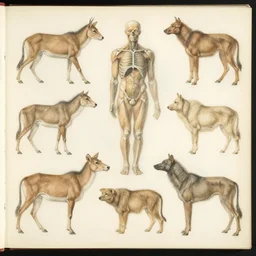 artistic anatomical study page of animals