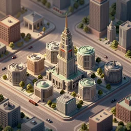 isometric soviet city, beautiful, raytraced, stylized photorealistic rendering