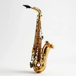 lacquered saxophone, commercial catalog photo, isolated on a pure white background, centered, entire object in frame, sharp focus, soft studio lighting