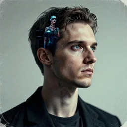 man with living inside the matrix, surreal, dystopian trending on artstation, mixed media, 8 k ultra
