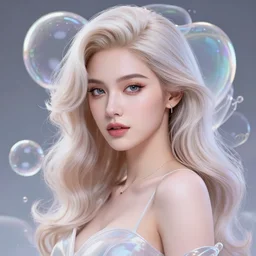 fantasy portrait of a beautiful woman made of opalescent bubbles, photorealistic, elegant, stylish, highly detailed, smooth, sharp focus, videogame cover art, pastel colors
