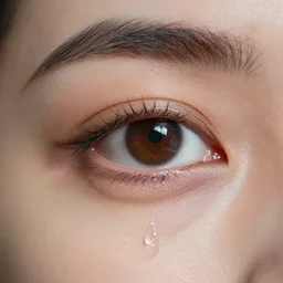 portrait of an eye with visible tear drops being shed, hyper detailed, realistic