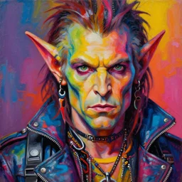 howard stern as an apocalyptic scifi orcish biker character, psychedelic vibrant colors, futuristic punk rock fashion, oil painting by michael whelan art, perfect face, sharp focus, detailed eyes, realistic, 8 k