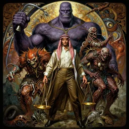 the platonic ideal of lawrence of arabia of cletus kasady ultimate carnage thanos dementor doctor manhattan chtulu nazgul, detailed, intricate, hyperrealism, intense, scary, decay, dmt, art by brock hofer and artgerm and greg rutkowski and alphonse mucha