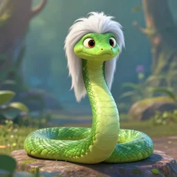 a white haired snake man, fantasy, 4 k, inspired by pixar, very detailed, trending on cgsociety