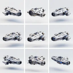 3 d render of a spaceship from different angles in 6 different grids