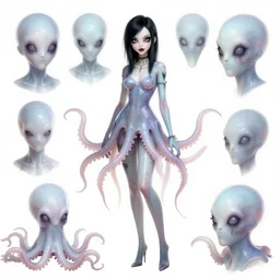 lisa frank gothic emo punk vampiric rockstar vampire squid with translucent skin concept character designs of various shapes and sizes by genndy tartakovsky and the creators of fret nice at pieces interactive and splatoon by nintendo for the new hotel transylvania film starring a vampire squid kraken monster