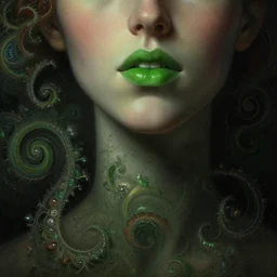 fractal with green chins, physically accurate, moody dynamic lighting, very very intricate, very very elegant, highly detailed, digital painting, artstation, HR GIGER, Hieronymus Bosch, Francis Bacon, concept art, smooth, very beautiful, sharp focus, illustration, art by artgerm and greg rutkowski and alphonse mucha