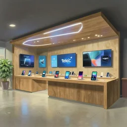 digital painting by studio ghibli hayao miyazaki. 2 0 3 0 s flagship retail interior. experience. telco digital screens phones. wood, polished concrete, neon, ceiling spots. plants. samsung microsoft apple nike adidas tesla muted colors.
