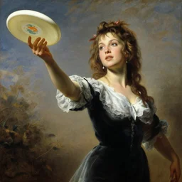baroque painting of barbara streisand playing frisbee