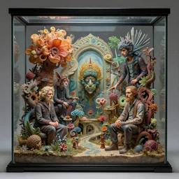 image of a terrarium filled with art by esau andrews, igor zenin, andreas rocha and mark ryden : : highly intricate, sophisticated and complex, center framed, digital painting, concept art, hyperrealism, cinema 4 d, 8 k resolution, 6 4 megapixels, cgsociety, zbrush central, behance hd, hypermaximalist, a masterpiece, parallax