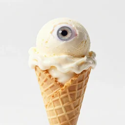 a cone of ice cream with a scoop of pure flesh and eyeballs in it
