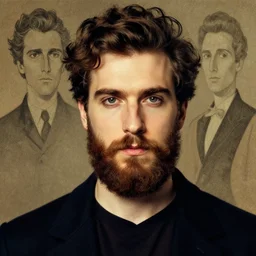 beautiful portrait of a young bearded man, in the style of Enki Bilal and Joe Jusko and Alex Ross
