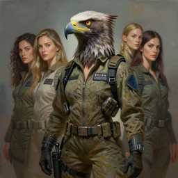 epic professional digital art of female human - eagle hybrid animal wearing air force jumpsuit, eagle head and beak, painting, by lisa roet, reyna rochin, iris van herpen, leesha hannigan, artstation, cgsocietywlop, epic, much wow, much detail, gorgeous, detailed, cinematic, masterpiece
