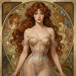 cute brown woman wearing a translucent corset dress, fantasy, intricate, highly detailed, digital painting, artstation, concept art, wallpaper, smooth, sharp focus, illustration, art by artgerm and greg rutkowski and alphonse mucha