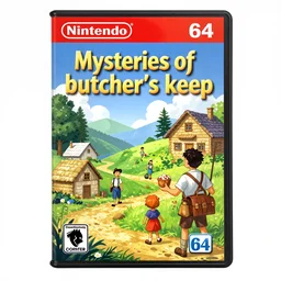 the cover for a nintendo 6 4 game titled'mysteries of butcher's keep'