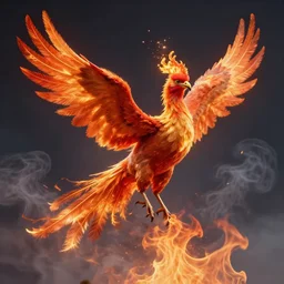 a beautiful phoenix bird rising from a screen of smoke and flames with it feathers on fire, sparks and ashes everywhere, best on artstation, cgsociety, epic, stunning, gorgeous, intricate detail, wow, masterpiece, 4 k, octane rendered