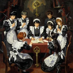 baroque oil painting of key visual environment concept art of the anime maid founding fathers signing the declaration of independence, brutalist, dark fantasy, rule of thirds golden ratio, fake detail, trending pixiv fanbox, acrylic palette knife, style of makoto shinkai studio ghibli genshin impact jamie wyeth james gilleard greg rutkowski chiho aoshima