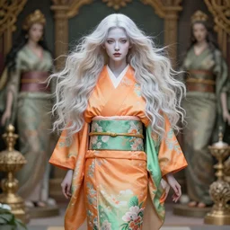 dreamlike luxury stunning gorgeous full body woman fairy, pale orange and green kimono long wavy hair windy, art by artgerm, wlop, loish, ilya kuvshinov, 8 k hyperrealistic, hyperdetailed, beautiful lighting, detailed background, depth of field, symmetrical face, frostbite 3 engine, cryengine,