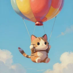 a cute cat flying an air balloon , matte fantasy painting, DeviantArt Artstation, by Jason Felix by Steve Argyle by Tyler Jacobson by Peter Mohrbacher