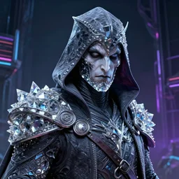 realistic portrait of beautifully crystalized and detailed portrait of a dungeons and dragons rouge, matte painting of cinematic movie scene, dark fantasy, horror, created by gustave dore and greg rutkowski, high detailed, smooth draw, synthwave neon retro, intricate, realistic proportions, dramatic lighting, trending on artstation.
