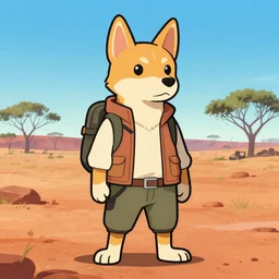 stylized character portrait icon of the anthro anthropomorphic dingo dog head animal person fursona wearing clothes adventurer standing in australia outback, hidari, color page, tankoban, 4 k, tone mapping, akihiko yoshida