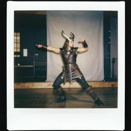 polaroid of the real muscled techno viking dancing composed, a. d. 7 9 3