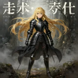 baroque oil painting japanese light novel cover illustration anime key visual full body action shot | wanderer above the fog young girl wearing black military crusader armour with long flowing blonde hair | lotr gapmoe kuudere moody lighting bokeh stunning highlights sharp contrast | trending pixiv fanbox | by greg rutkowski makoto shinkai takashi takeuchi ufotable studio ghibli