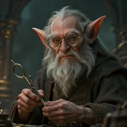 a wise and gentle troll with scissors glasses, as an alchemist, highly detailed, dramatic, fantasy concept art by terry wei, trending on Artstation, Pinterest
