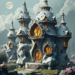chamomile cocoon buildings, fantasy, masterpiece, highly detailed, intricate, 4 k, concept art, beautiful, artstation, spider elves, by valentina remenar and onathan berube