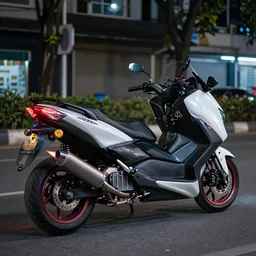 photo of yamaha tmax tuned in vietnam, cityroad background, night hour, flame spitting exhausts, race style, custom scooter, dslr, 8 5 mm, f / 1. 3