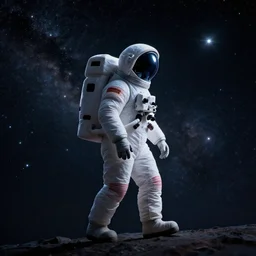 another planet, dark sky, extraterrestial, walking astronaut, with stars and galaxies, milky way nebula, volumetric light, detailed background, unreal engine, trending on artstation, by rossdraws, thomas kinkade