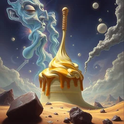 cream honey chocolate by beeple, artgerm, salvador dali, bruce pennington, frank, stella, makoto shinkai, angus mckie, alex grey, don bluth, akira toriyama, chris moore, kaja foglio, andre masson, dr. suess, brian despain, chesley bonestell. symbolism, surrealism, artstation, 8
