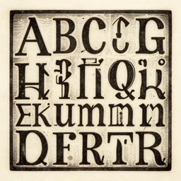 woodcut of an invented alphabet
