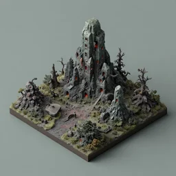 isometric miniature horror landscape, by Tim hildebrandt