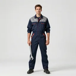 athletic plumber with wrench, photorealistic portrait photography, full body, standing, isolated on a pure white background, centered, whole figure in frame, sharp focus, studio lighting