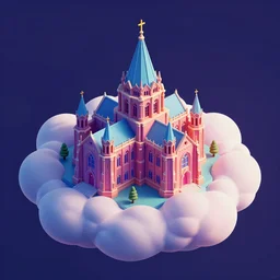 isometric art of a cathedral in clouds, kurzgesagt channel, monument valley, 3 d computer generated art, kurzgesagt, isometric, good lighting, vibrant electric colors
