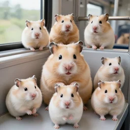 detailed photo of a hamster sitting in a train, various poses, full body, unedited, daylight, dof, sharp focus, 8 k