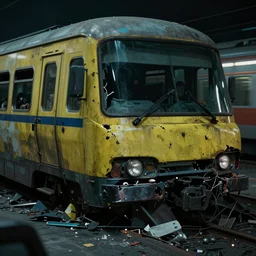cyberpunk film still of a trainwreck, stylish, perfect cinematography, high definition, directed by terry gilliam!! 8 k