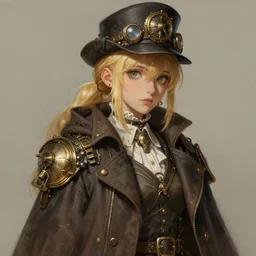 a detective girl with blonde hair wearing a coat, a detailed painting by pu hua, trending on artstation, steampunk art, artstation hd, detailed painting, anime aesthetic