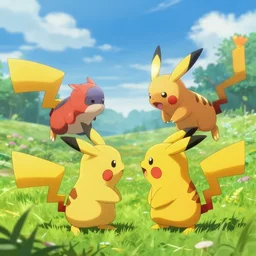 pokemons fighting to the death on a meadow, digital art, highly detailed