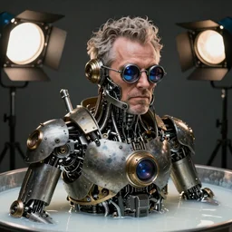 a beautiful intricate fine art portrait photo of a   a mechanical industrial steampunk cybernetic Bill Burr, by tom bagshaw and zach sutton, perfection!, milk bath photography,  studio lighting, 35mm lens, very detailed, bionic, cybernetic scifi, deep depth of field, artstation, 8K, highly coherent