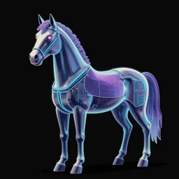 A synthwave horse inspired by Tron. Trending on Artstation. Digital screenshot. Faded film grain. 1980s Computer Graphics