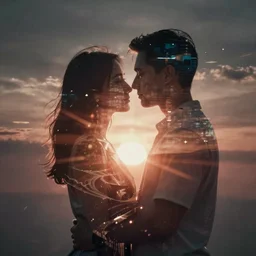double exposure of love, love is the most relevant theme, love is infinity, love os begin of all, 8 k resolution, artistic mode, artistic