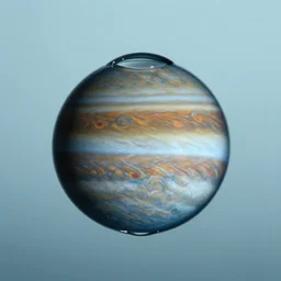 a water droplet containing the planet jupiter, macro photogrpahy