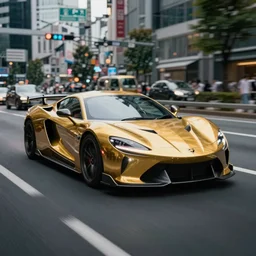 a cinematic photography of a golden hennesy venom f 5 driving on the streets of tokyo