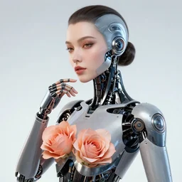 beautiful flower woman cyborg android