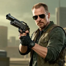 walter white holding a machine gun in rainbow six siege, 4 k, highly detailed